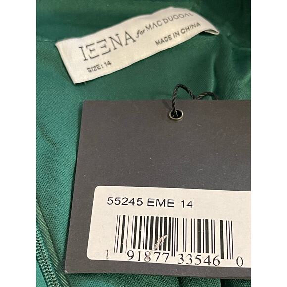 Mac Duggal NEW Size 14 Emerald Green Long Sleeve Ruched Waist A Line Gown 55245 - Picture 5 of 7